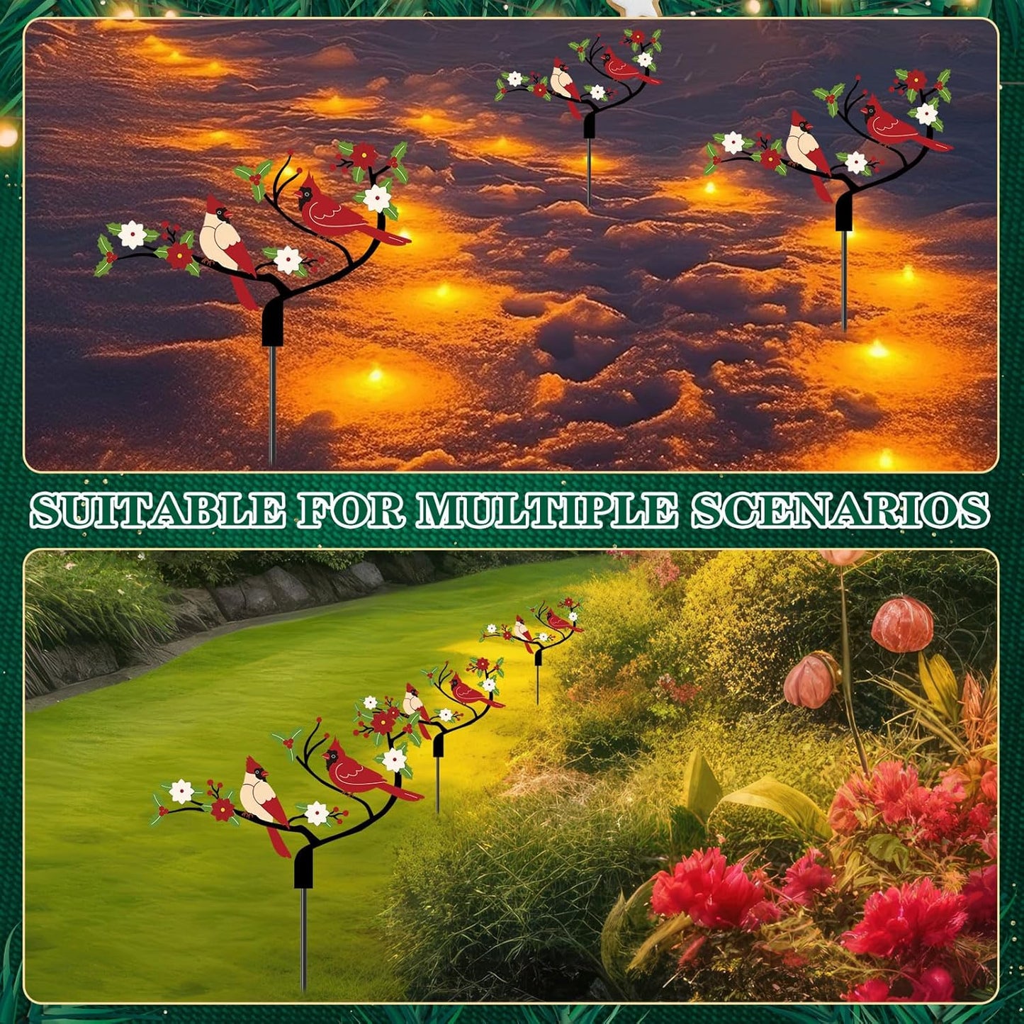 4 Pcs Cardinal Decor Sign Cardinal Garden Stakes Yard Sign Outdoor Decorations Spring Red Metal Bird Decorative for Lawn Garden Landscape Flower Bed Patio Yard