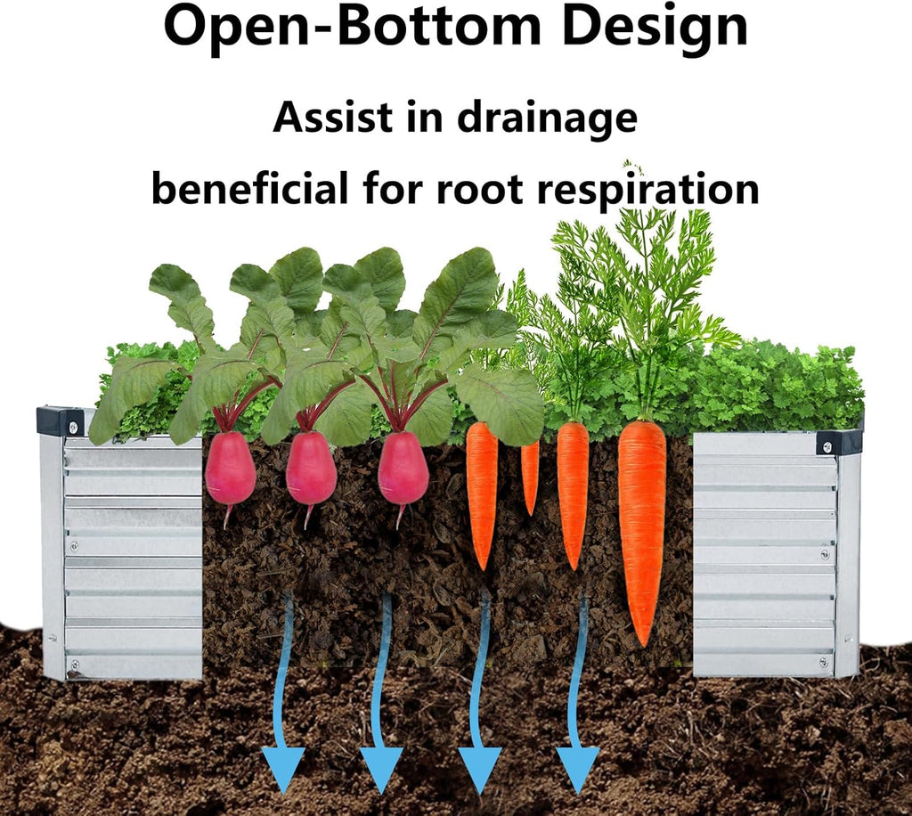 2 Pack 6x3x1FT Galvanized Raised Garden Beds Kit Outdoor Metal Gardening Planter Box for Vegetable Elevated Flower Herbs,Silver