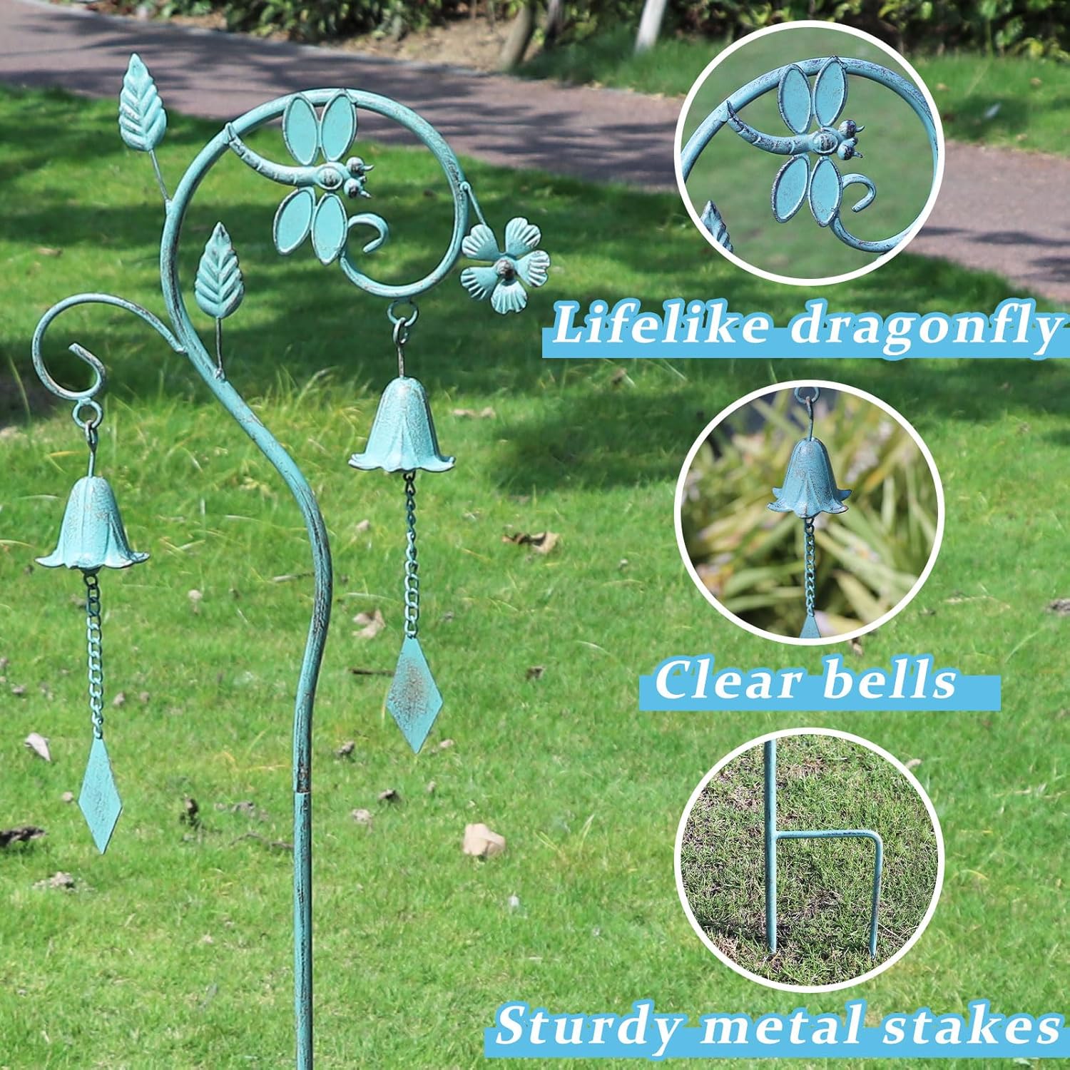 Dragonfly Garden Decor for Outside,Metal Yard Decor with Bell,Yard Art,Decorative Garden Stake,for Outdoor Garden
