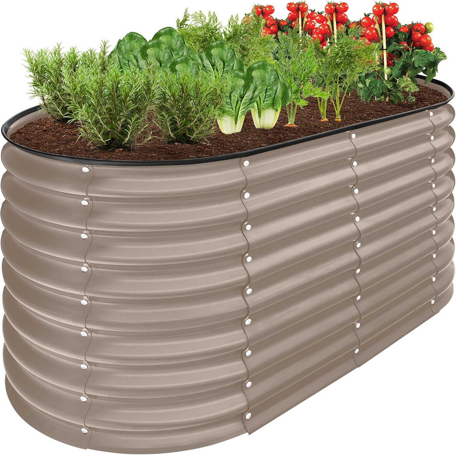 Best Choice Products 8x2x2ft Metal Raised Garden Bed, Oval Outdoor Deep Root Planter Box for Vegetables, Herbs w/ 4 Support Bars, 215 Gal Capacity - Charcoal