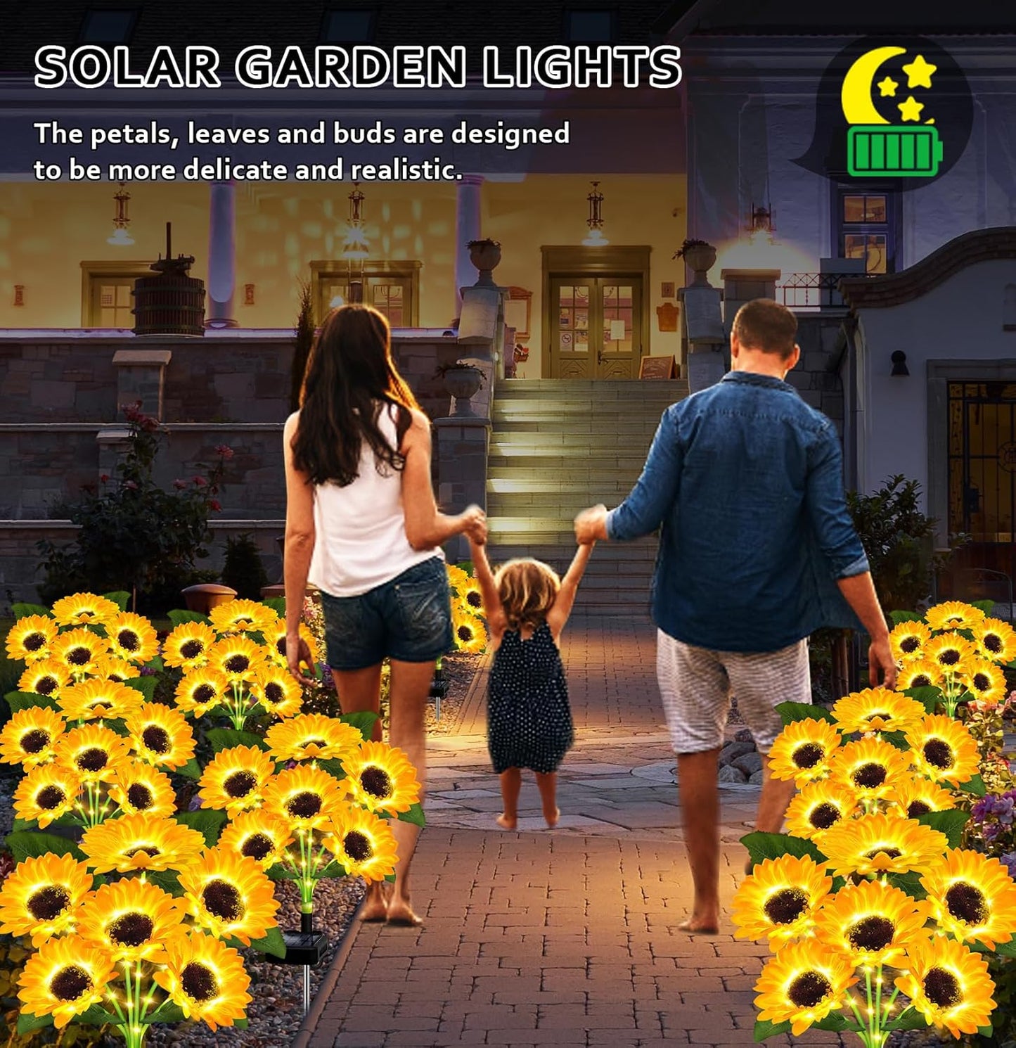 Solar Lights Outdoor Garden Decor,4 Pack with 24 Sunflower Lights,Solar Flowers Lights Waterproof,Birthday Gifts for Mom Women Grandma,Outside Decorative Stakes Light for Landscape Yard Patio Lawn
