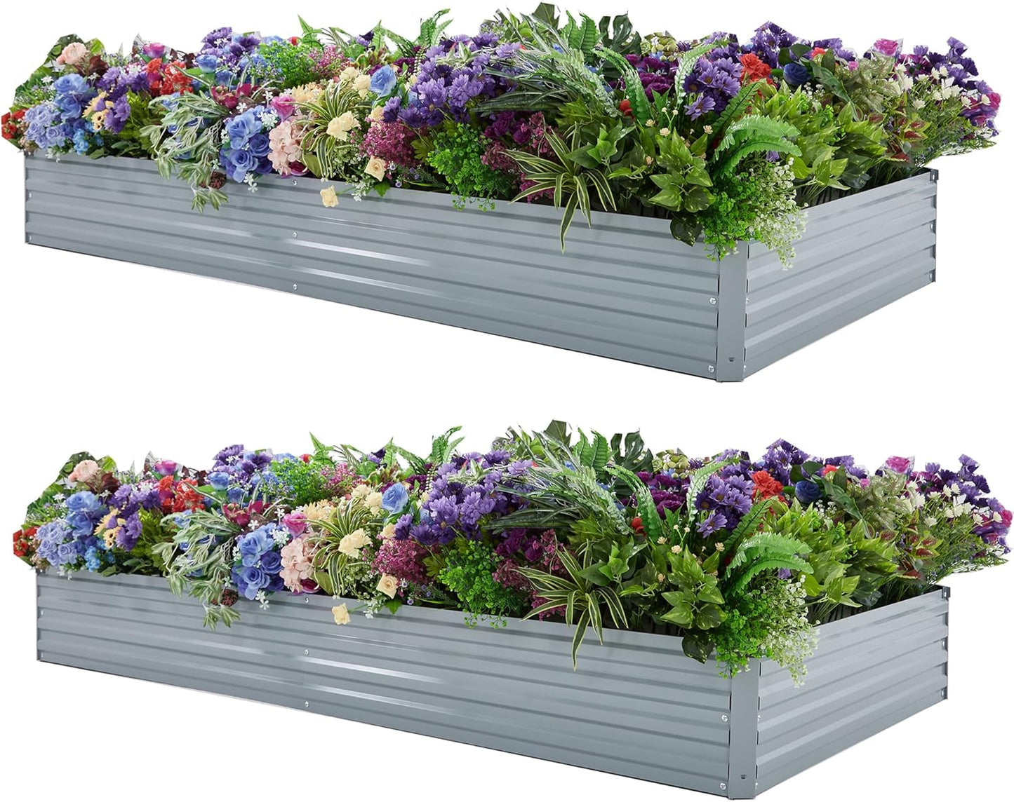 8x4x1ft(2 Pack) Galvanized Raised Garden Bed,Outdoor Planter Box Metal Patio Kit Planting Bed for Vegetables Flowers Herb,Silver