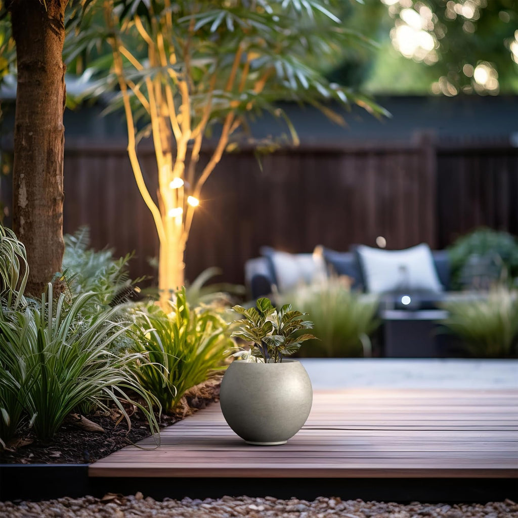 Kante Round Concrete Flower Pot, 11 Inch Dia (7.9" Opening) Sphere Shape Design Planter with Drainage Hole for Indoor & Outdoor Plants, Weathered Concrete Finish with Painted Interior