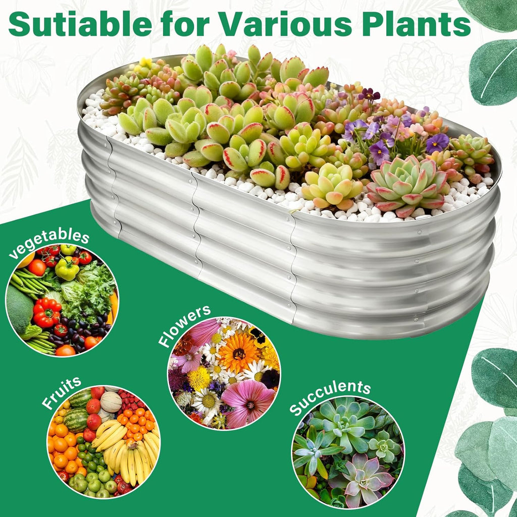 TATAANTY Galvanized Raised Garden Bed for Outdoor: 4X2X1ft Durable Metal Vegetable Plant Container Kit - Oval Planter Box for Gardening Flower Trough （2 Pack）