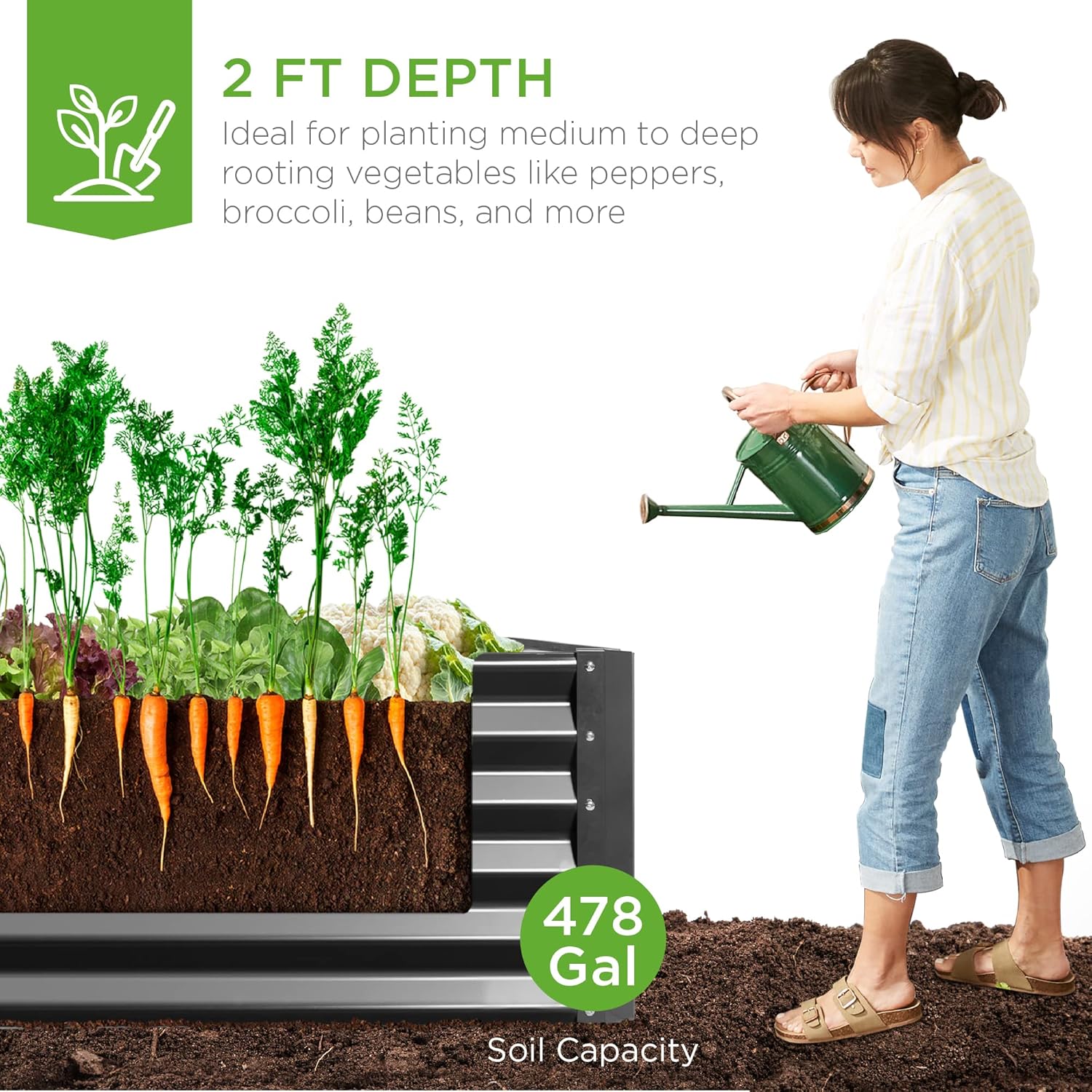 Best Choice Products 8x4x2ft Outdoor Metal Raised Garden Bed, Deep Root Planter Box for Vegetables, Herbs & Flowers, 478-Gallon Capacity, 100% Non Toxic Materials - Gray
