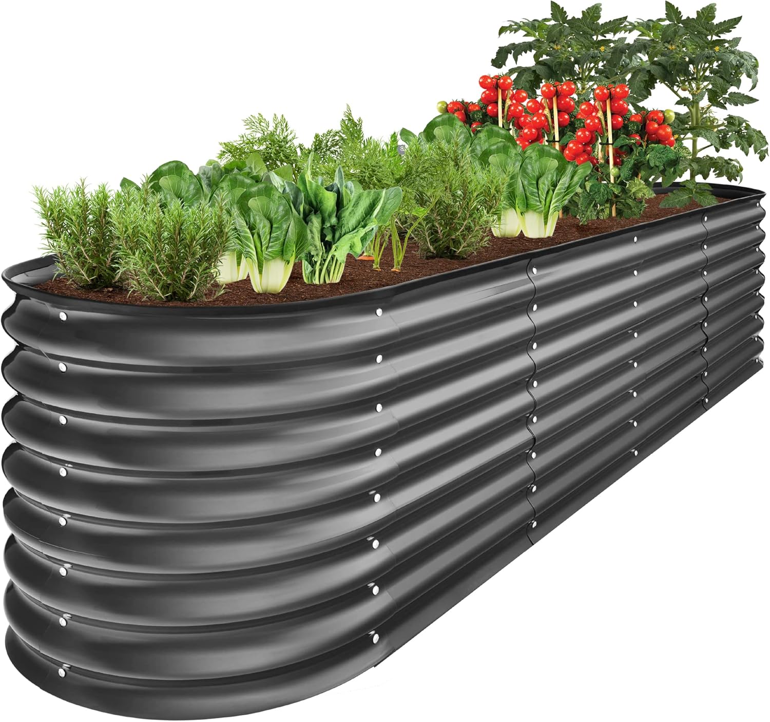 Best Choice Products 8x2x2ft Metal Raised Garden Bed, Oval Outdoor Deep Root Planter Box for Vegetables, Herbs w/ 4 Support Bars, 215 Gal Capacity - Charcoal