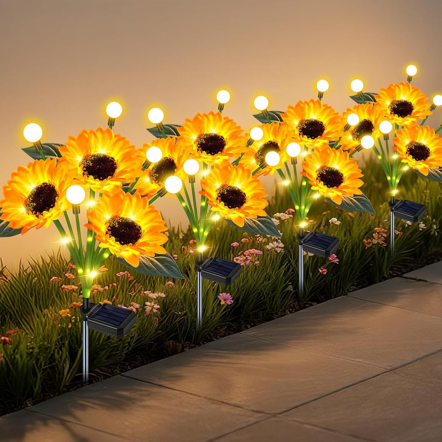 Solar Lights Outdoor Garden Decor,4 Pack with 24 Sunflower Lights,Solar Flowers Lights Waterproof,Birthday Gifts for Mom Women Grandma,Outside Decorative Stakes Light for Landscape Yard Patio Lawn