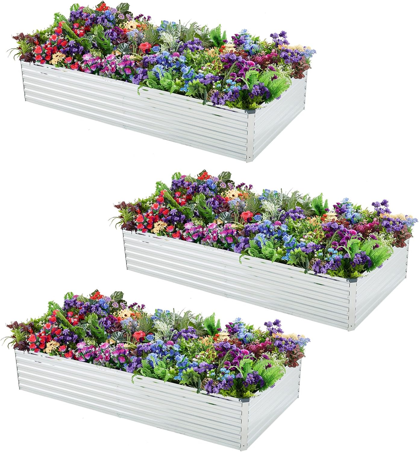 2 Pack 6x3x1FT Galvanized Raised Garden Beds Kit Outdoor Metal Gardening Planter Box for Vegetable Elevated Flower Herbs,Silver