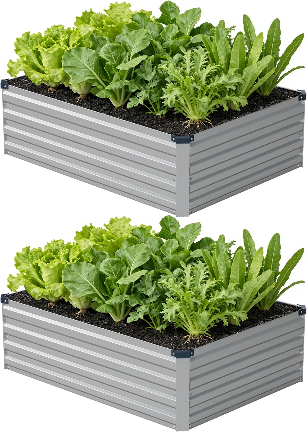 10x2x1ft(2 Pack) Galvanized Raised Garden Bed,Outdoor Planter Box Metal Patio Kit Planting Bed for Vegetables Flowers and Succulents,Silver