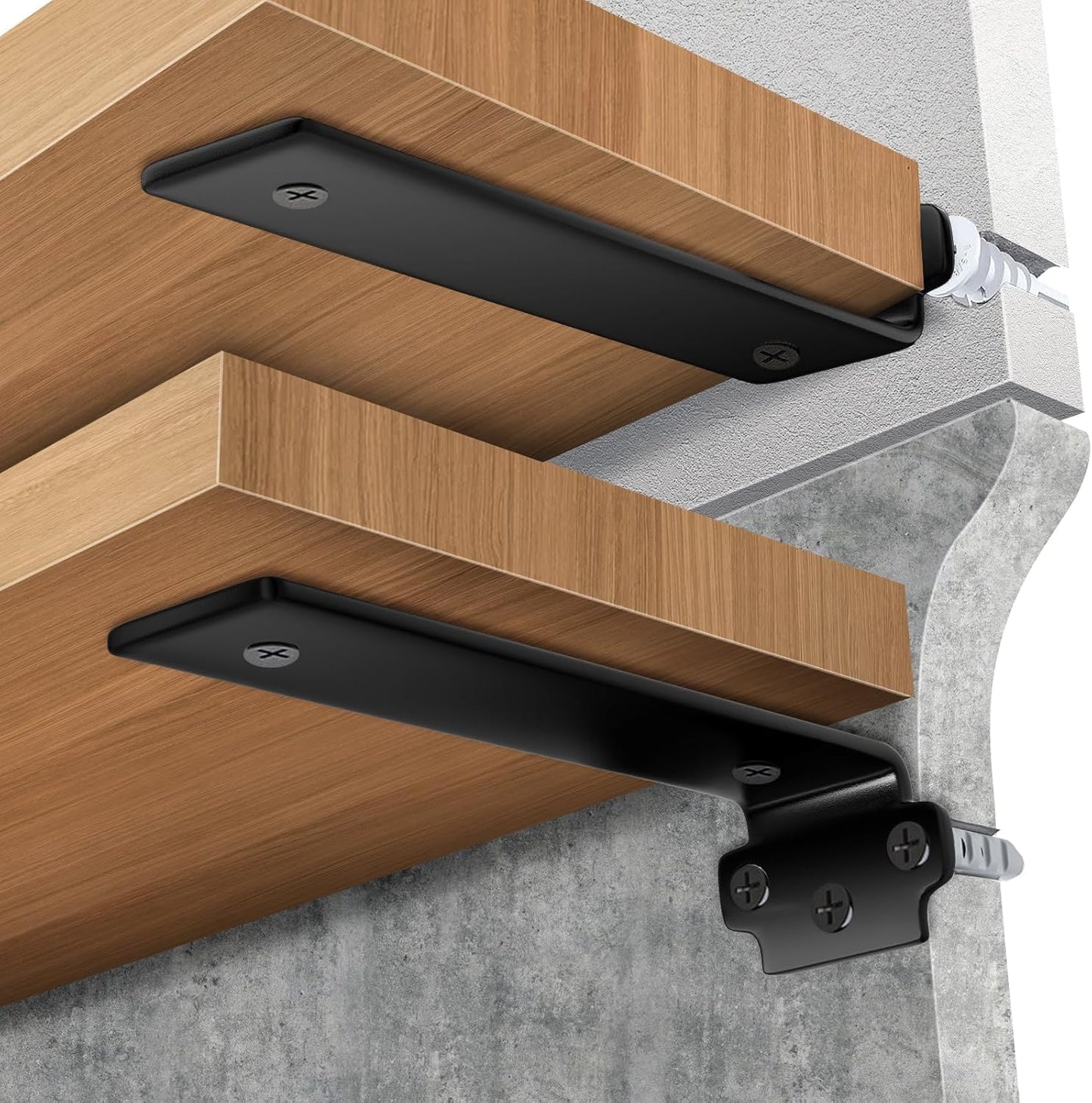 Shelf Brackets 12 Inch (Excluding Shelves), 6 Pack Heavy Duty Floating Shelf Brackets for Shelves, Black Coated Metal Shelf Hardware, Hidden L Shelf Support Bracket with 160 lb Load Capacity