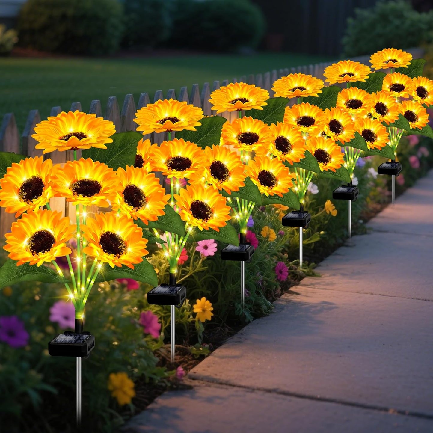Solar Lights Outdoor Garden Decor,4 Pack with 24 Sunflower Lights,Solar Flowers Lights Waterproof,Birthday Gifts for Mom Women Grandma,Outside Decorative Stakes Light for Landscape Yard Patio Lawn