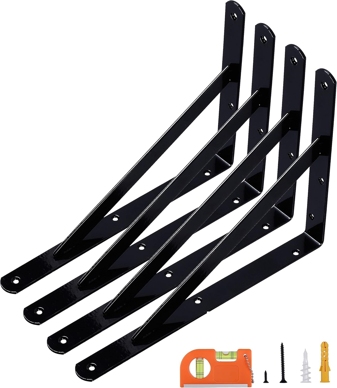 12-Pack 12 Inch Heavy Duty Shelf Brackets, Large Wall Bracket for Floating Shelves, Black Powder-Coated Steel