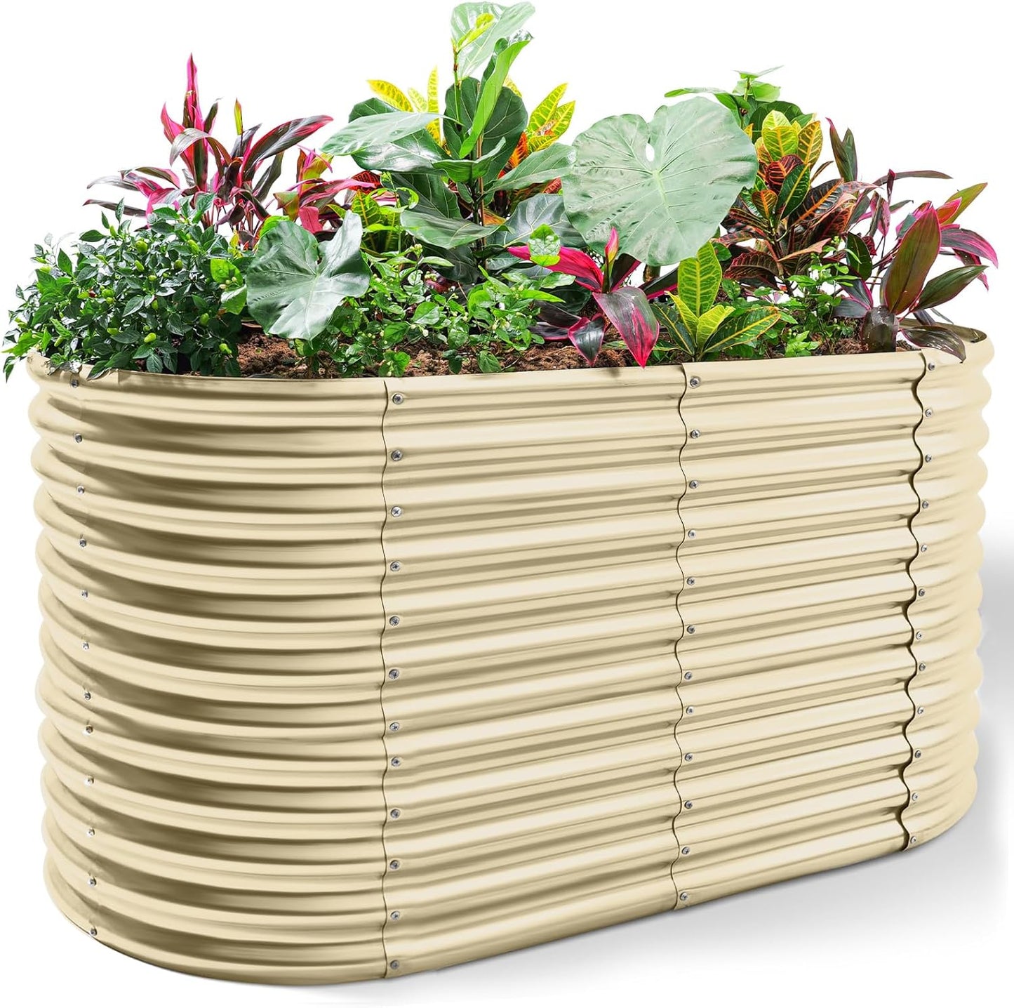 Land Guard 8x4x3ft Oval Galvanized Raised Garden Beds, Large-Capacity Metal Planter Box Outdoor, Durable Deep Raised Garden Bed 3ft Tall, Raised Beds for Gardening Vegetables, Classic Silver