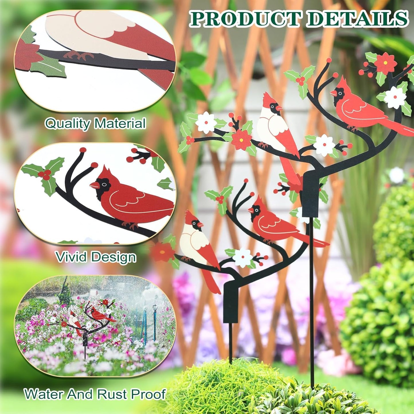 4 Pcs Cardinal Decor Sign Cardinal Garden Stakes Yard Sign Outdoor Decorations Spring Red Metal Bird Decorative for Lawn Garden Landscape Flower Bed Patio Yard