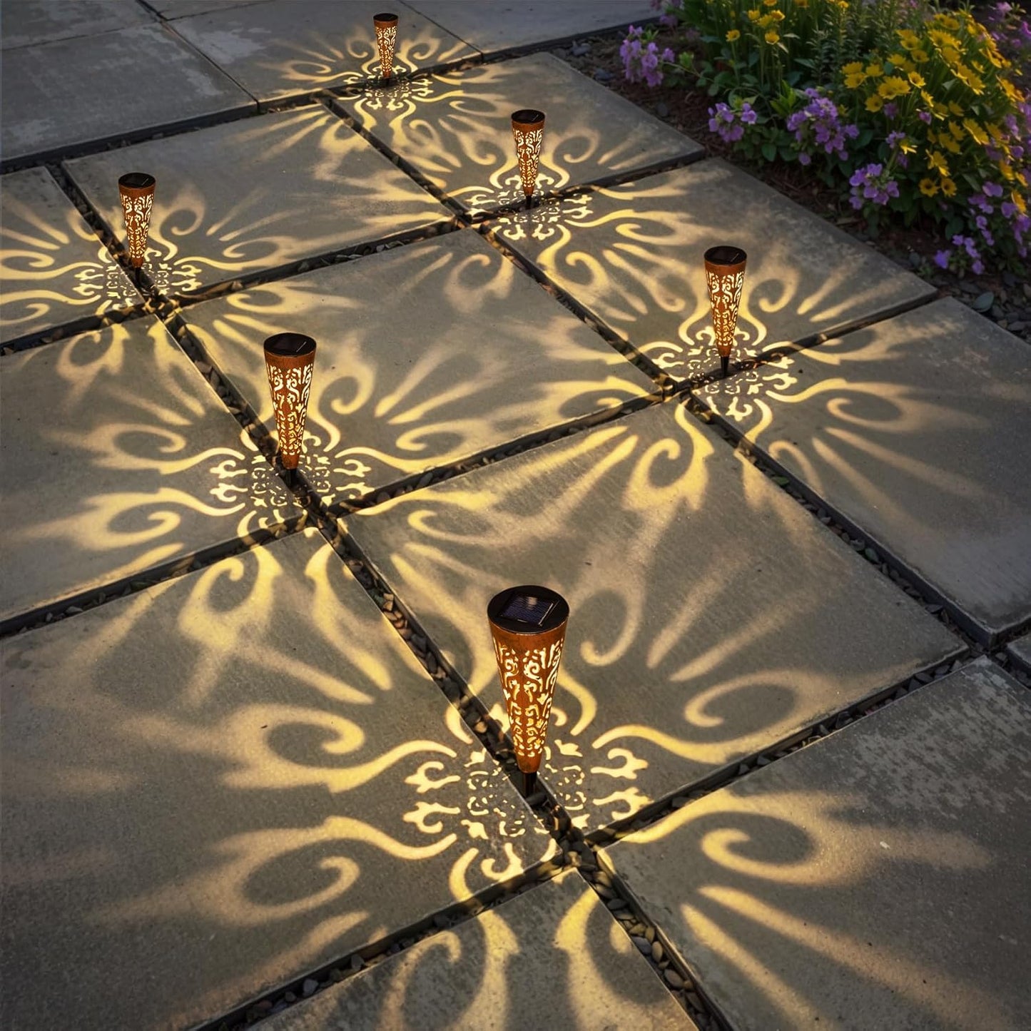 Go2garden 6Pcs Garden Solar Lights Outdoor Stakes Decorative Lighting for Yard, Pathway, Patio Decor Lawn Ornament (Red Copper)