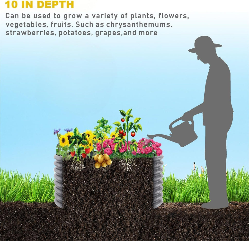 4 Pack 2x2FT Round Corrugated Galvanized Steel Raised Garden Bed Outdoor, Metal Above Ground Garden Bed for Vegetables and Flowers, Raised Beds for Gardening-2x2FTx10Inch