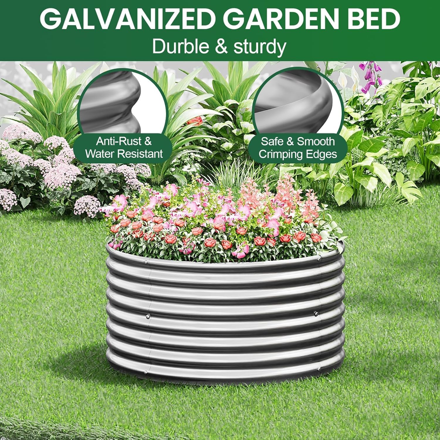 4 Pack 2x2FT Round Corrugated Galvanized Steel Raised Garden Bed Outdoor, Metal Above Ground Garden Bed for Vegetables and Flowers, Raised Beds for Gardening-2x2FTx10Inch