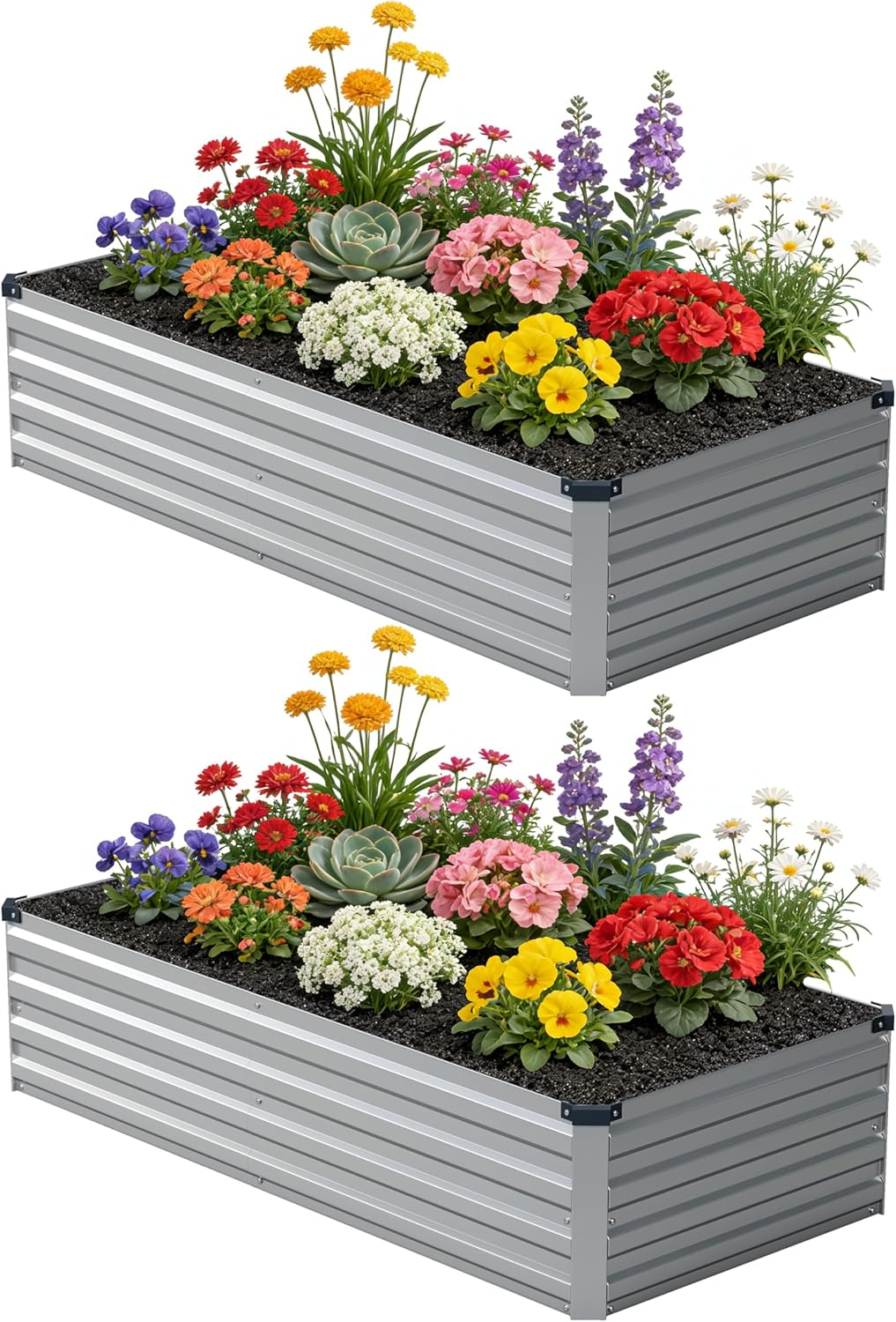 10x2x1ft(2 Pack) Galvanized Raised Garden Bed,Outdoor Planter Box Metal Patio Kit Planting Bed for Vegetables Flowers and Succulents,Silver