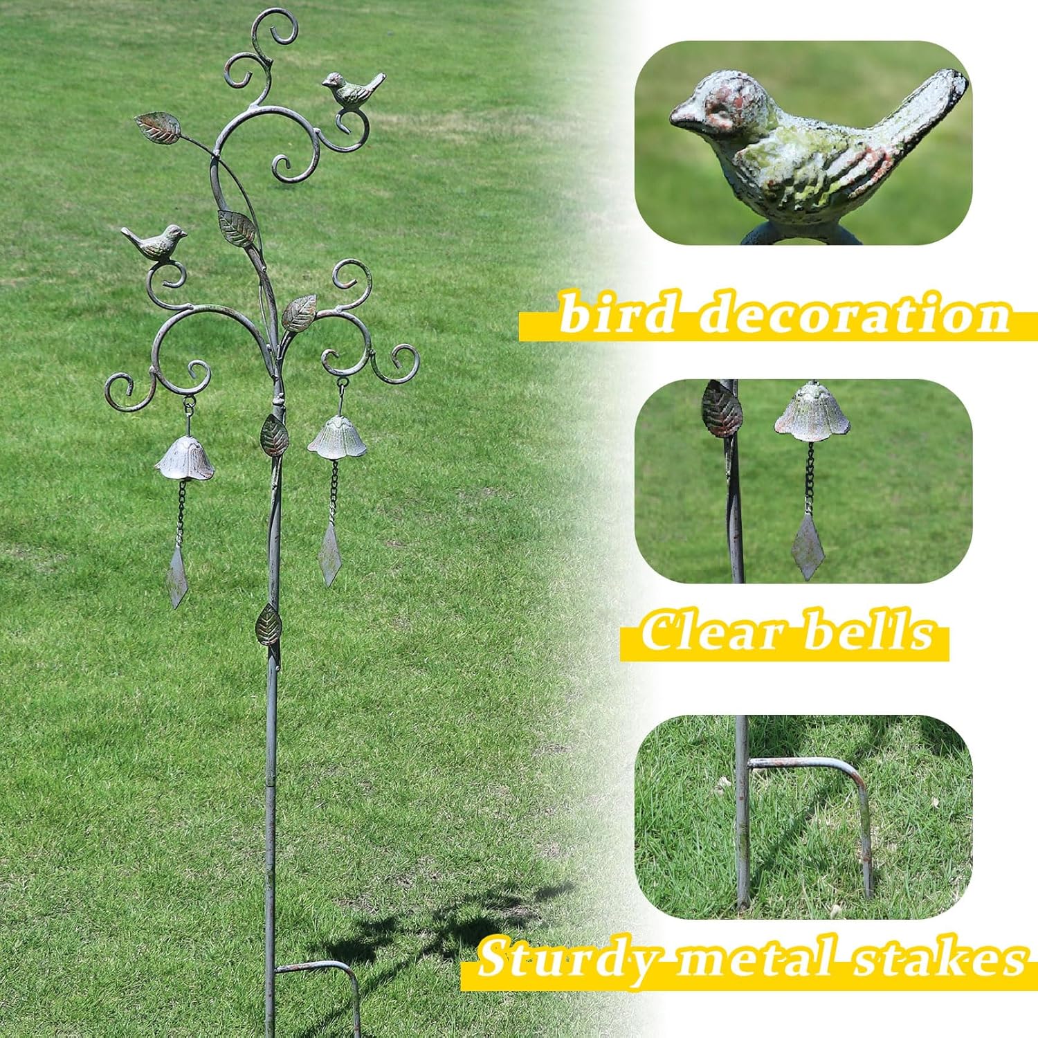 Garden Decor for Outside with Bells,Wind Chime Decorative Outdoor Yard Art, Metal Decorative Garden Stakes for Outside Garden,Flower Beds, Patio.