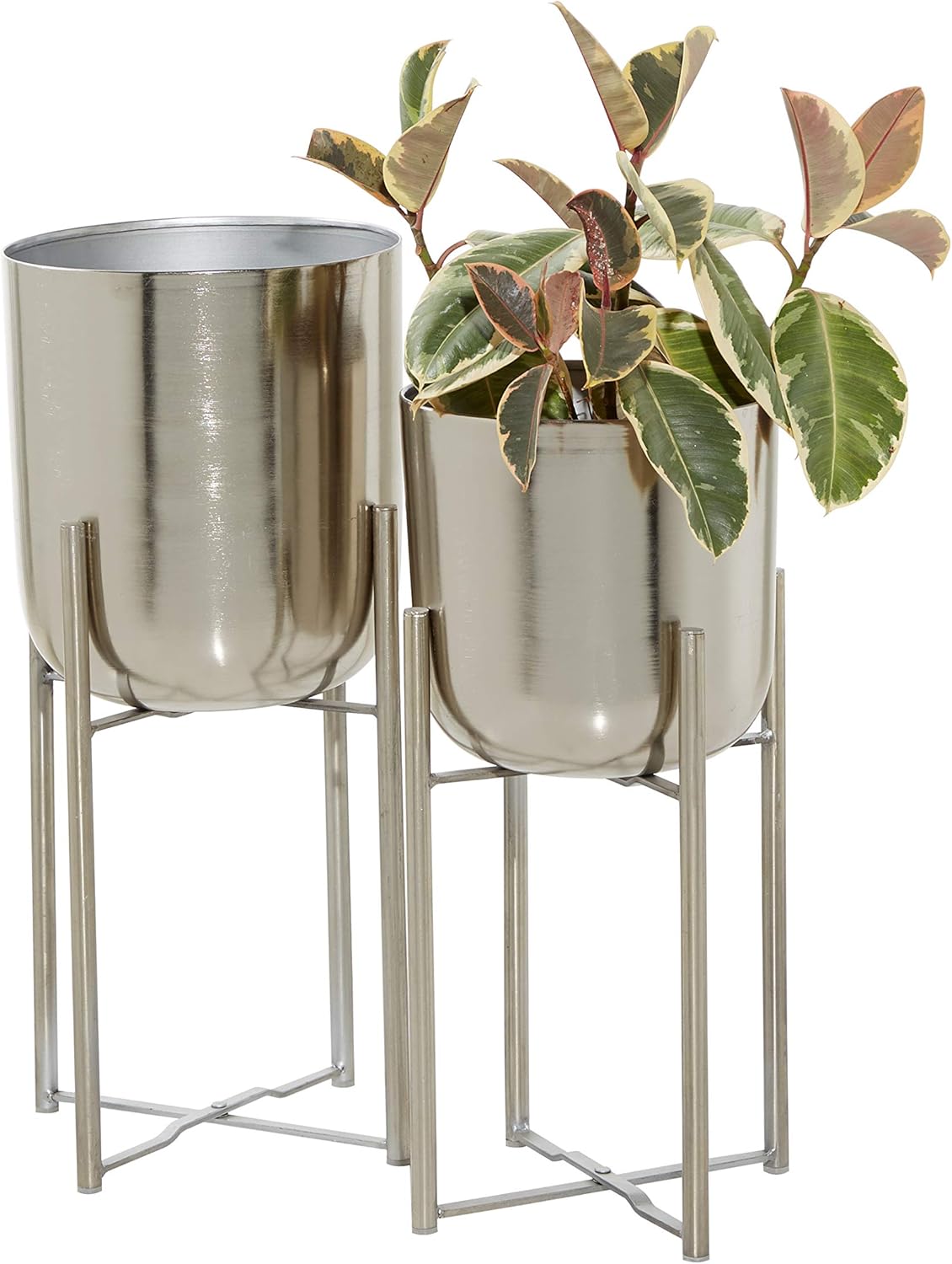 CosmoLiving by Cosmopolitan Metal Indoor Outdoor Planter Dome Large Planter Pot with Removable Stand, Set of 2 Planters 19", 22"H, Gold