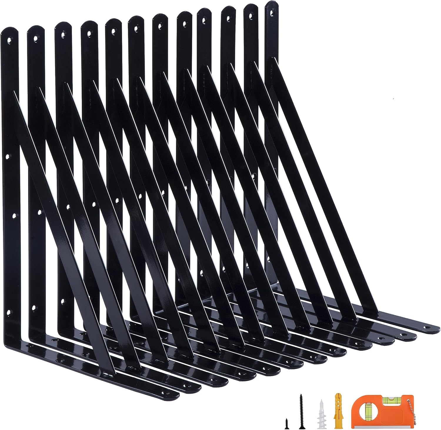 12-Pack 12 Inch Heavy Duty Shelf Brackets, Large Wall Bracket for Floating Shelves, Black Powder-Coated Steel