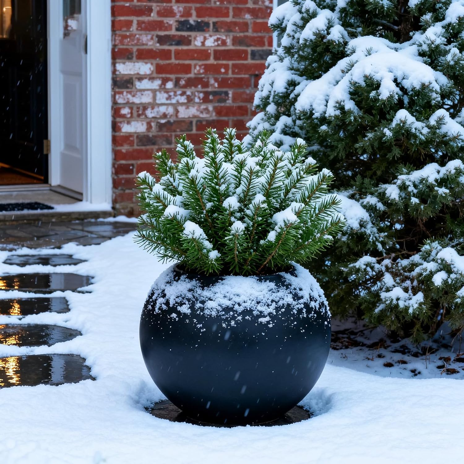 13.78”Dx11”H Large Round Planter,Planters for Indoor Plants & Outdoor,Durable Plastic-Concrete Material Sphere Planter with Drainage Hole & Rubber Plug Weather Resistant,Plant Pot,(9" Pot Opening)