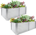 Land Guard 2 Pack 6×3×2 ft Galvanized Metal Raised Garden Bed, 2FT Deep Root Elevated Planter Box Steel Large Vegetable Flower Bed Kit, Silver