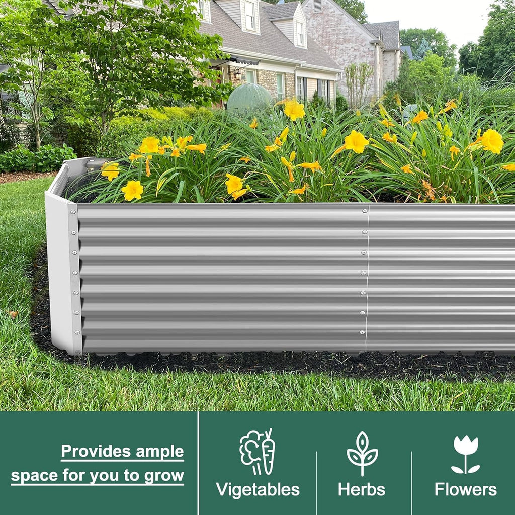 Land Guard 2 Pack 6×3×2 ft Galvanized Metal Raised Garden Bed, 2FT Deep Root Elevated Planter Box Steel Large Vegetable Flower Bed Kit, Silver