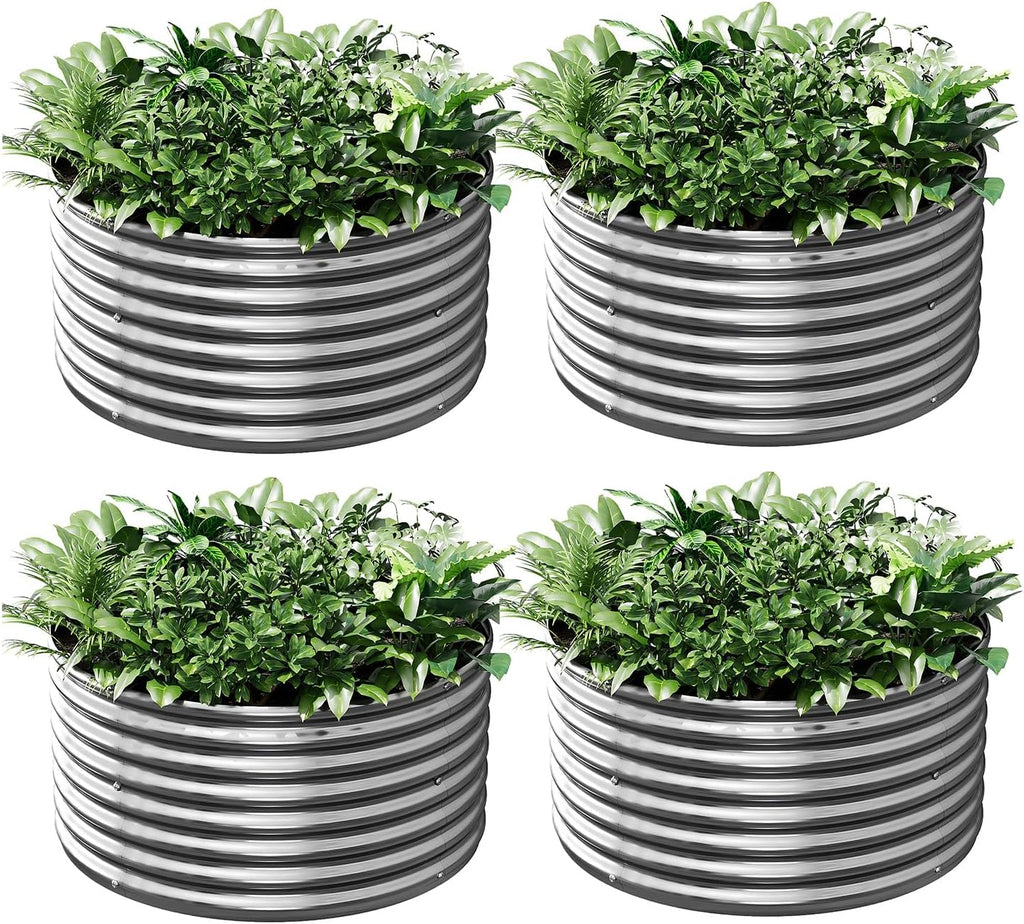 4 Pack 2x2FT Round Corrugated Galvanized Steel Raised Garden Bed Outdoor, Metal Above Ground Garden Bed for Vegetables and Flowers, Raised Beds for Gardening-2x2FTx10Inch