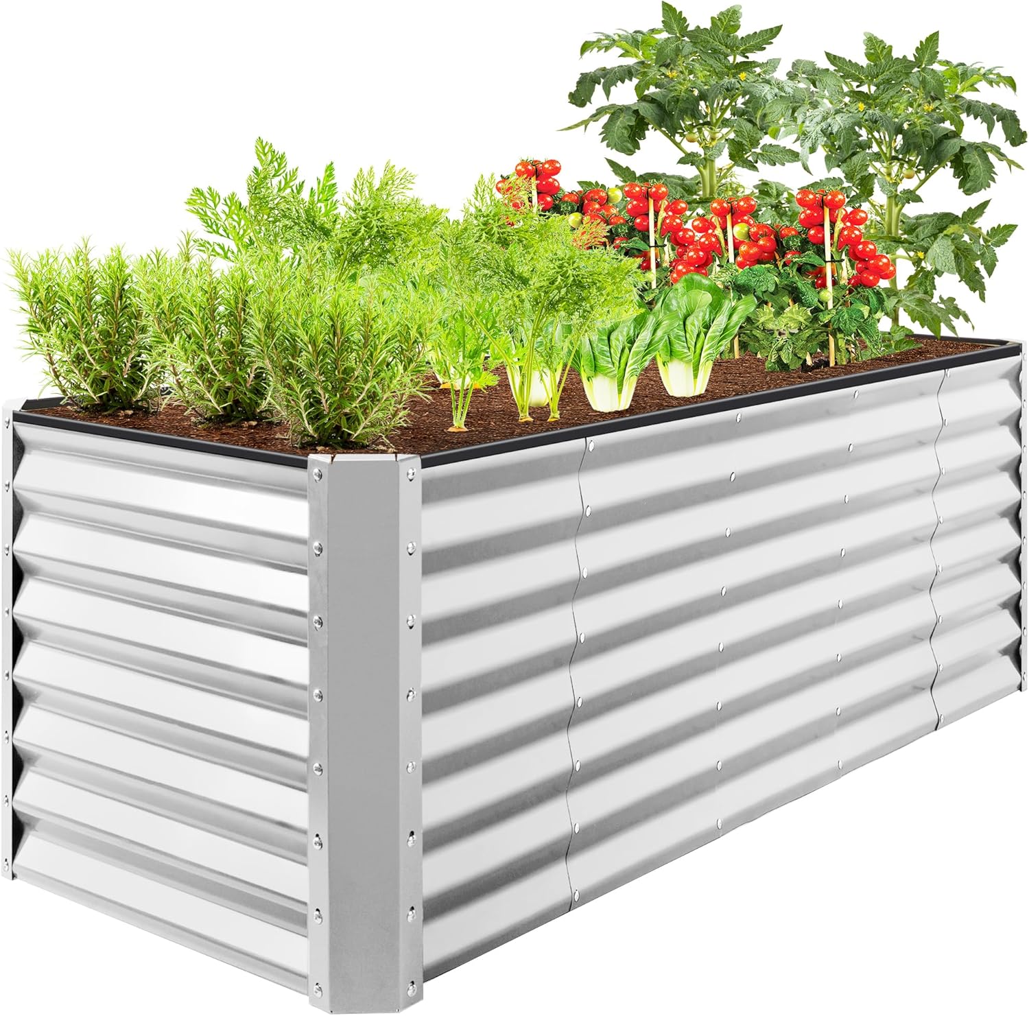 Best Choice Products 8x4x2ft Outdoor Metal Raised Garden Bed, Deep Root Planter Box for Vegetables, Herbs & Flowers, 478-Gallon Capacity, 100% Non Toxic Materials - Gray