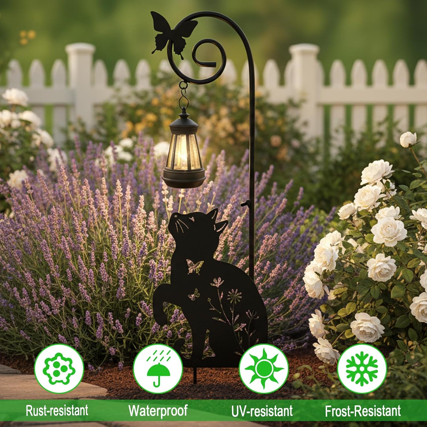 Metal Cat Stake with Solar Lights Outdoor Decorative,Black Cats Lawn Ornaments,Womens Gifts Unique,Garden Silhouette Animal Decor (Cat)