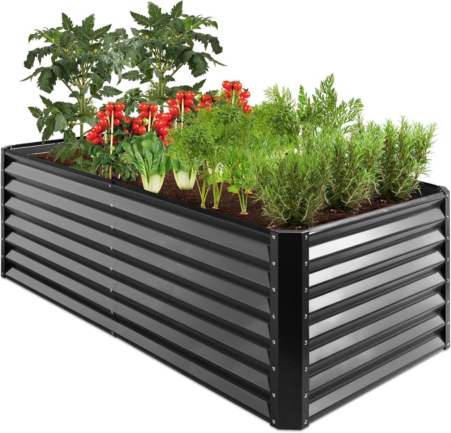 Best Choice Products 8x4x2ft Outdoor Metal Raised Garden Bed, Deep Root Planter Box for Vegetables, Herbs & Flowers, 478-Gallon Capacity, 100% Non Toxic Materials - Gray