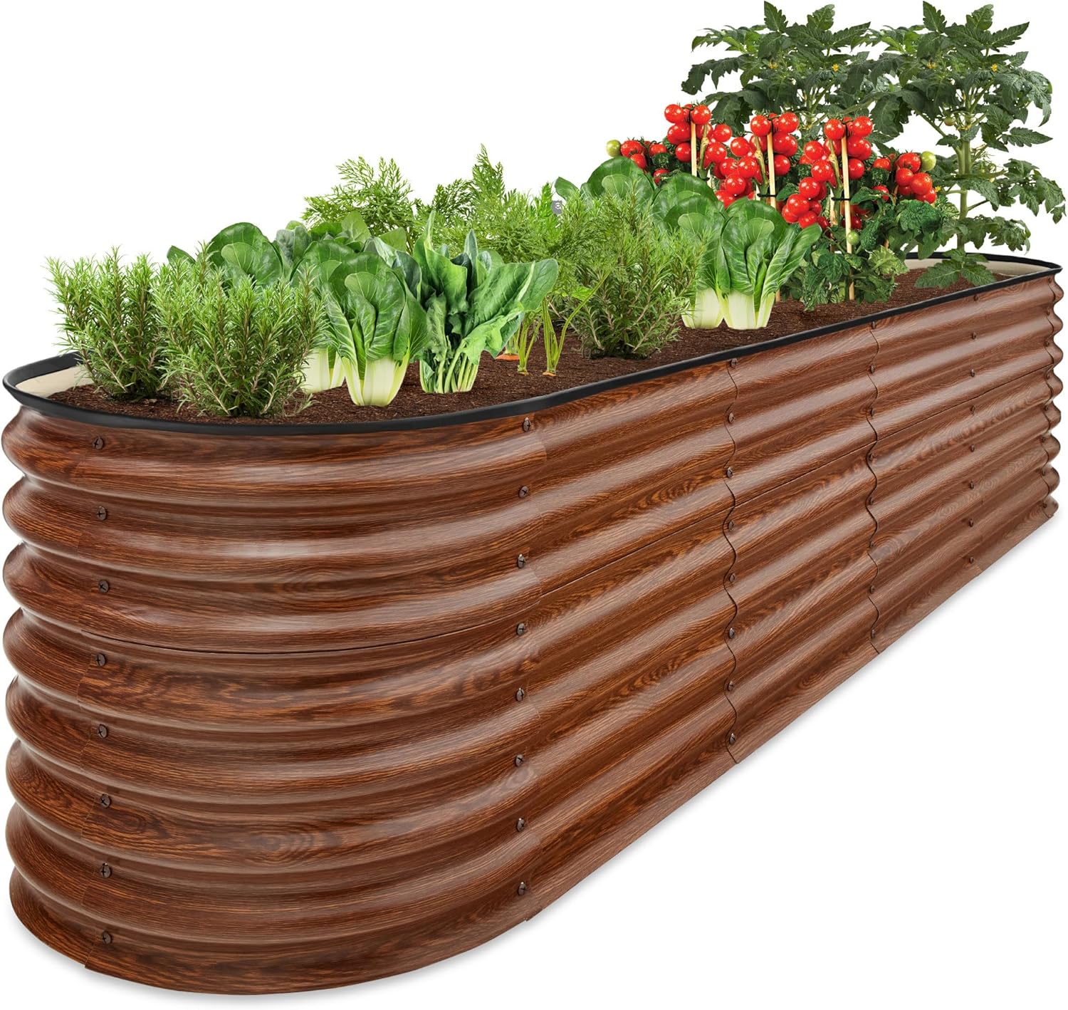 Best Choice Products 8x2x2ft Metal Raised Garden Bed, Oval Outdoor Deep Root Planter Box for Vegetables, Herbs w/ 4 Support Bars, 215 Gal Capacity - Charcoal