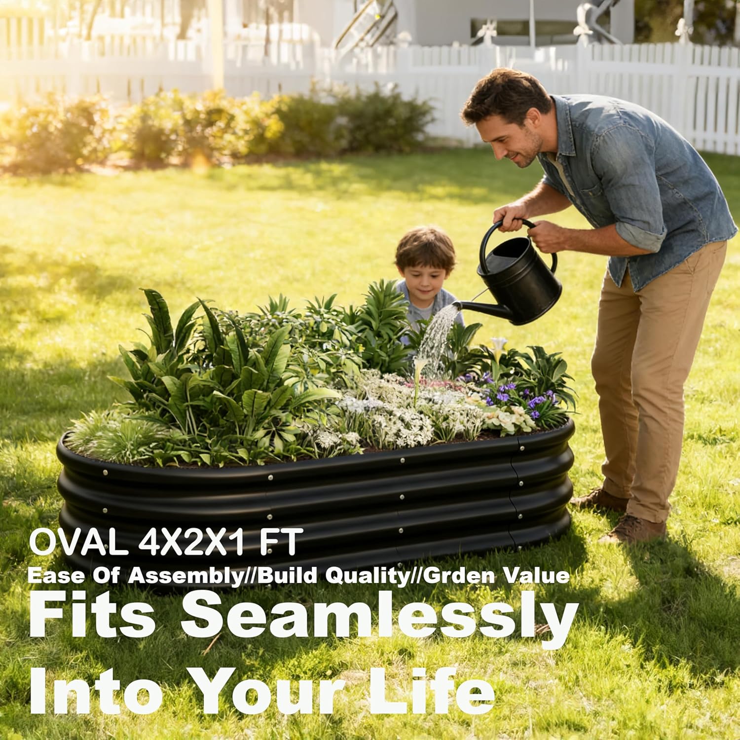 4x2x1ft-2pcs-Oval Raised Garden Bed Kit, Galvanized Planter Garden Boxes Outdoor, Metal Raised Garden Beds for Vegetables,Fruits, Flower,Black