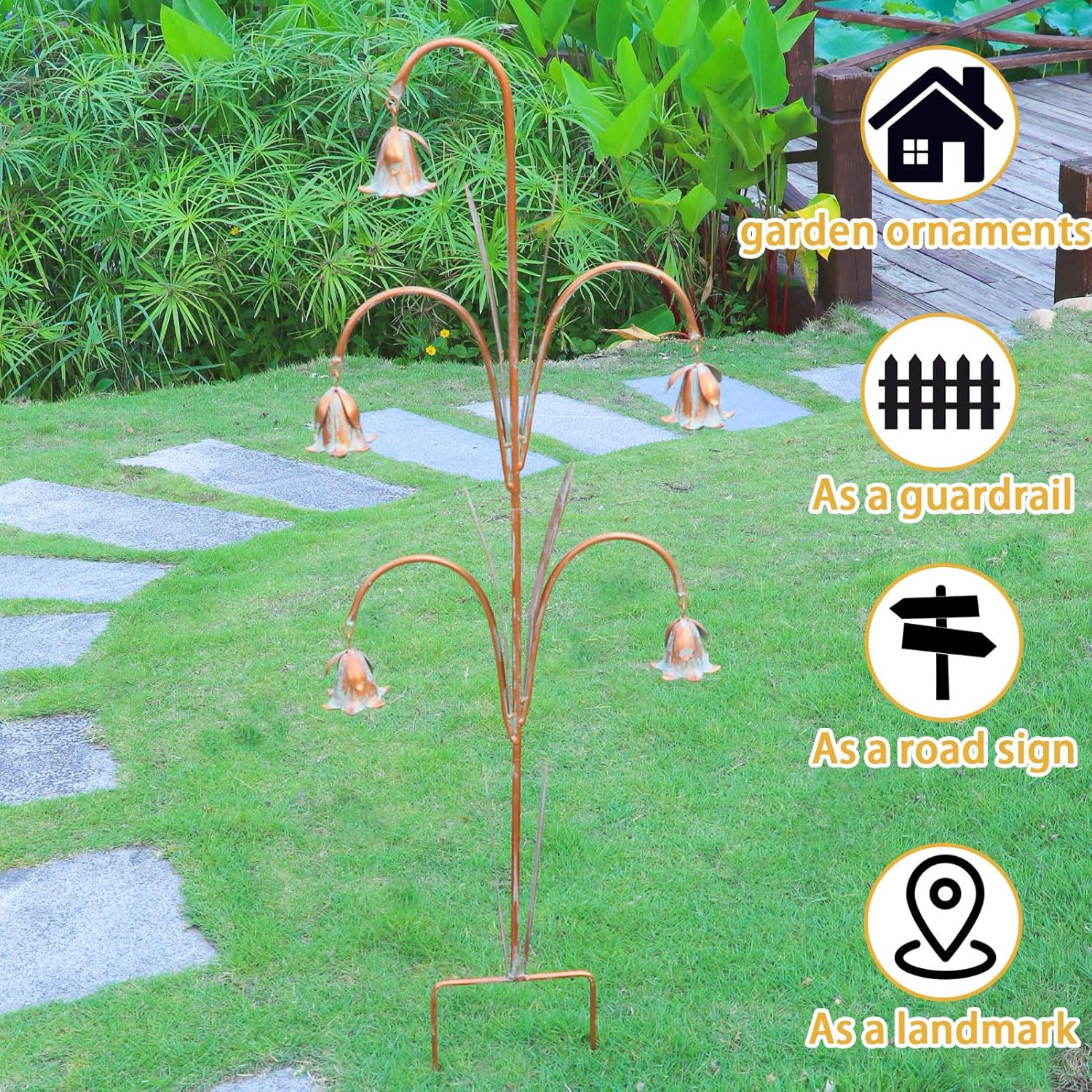 Gardens Metal Flowers with Bells for Outside Garden Art, Decorative Garden Stakes, Outdoor Decoration for Patio Garden Decor.