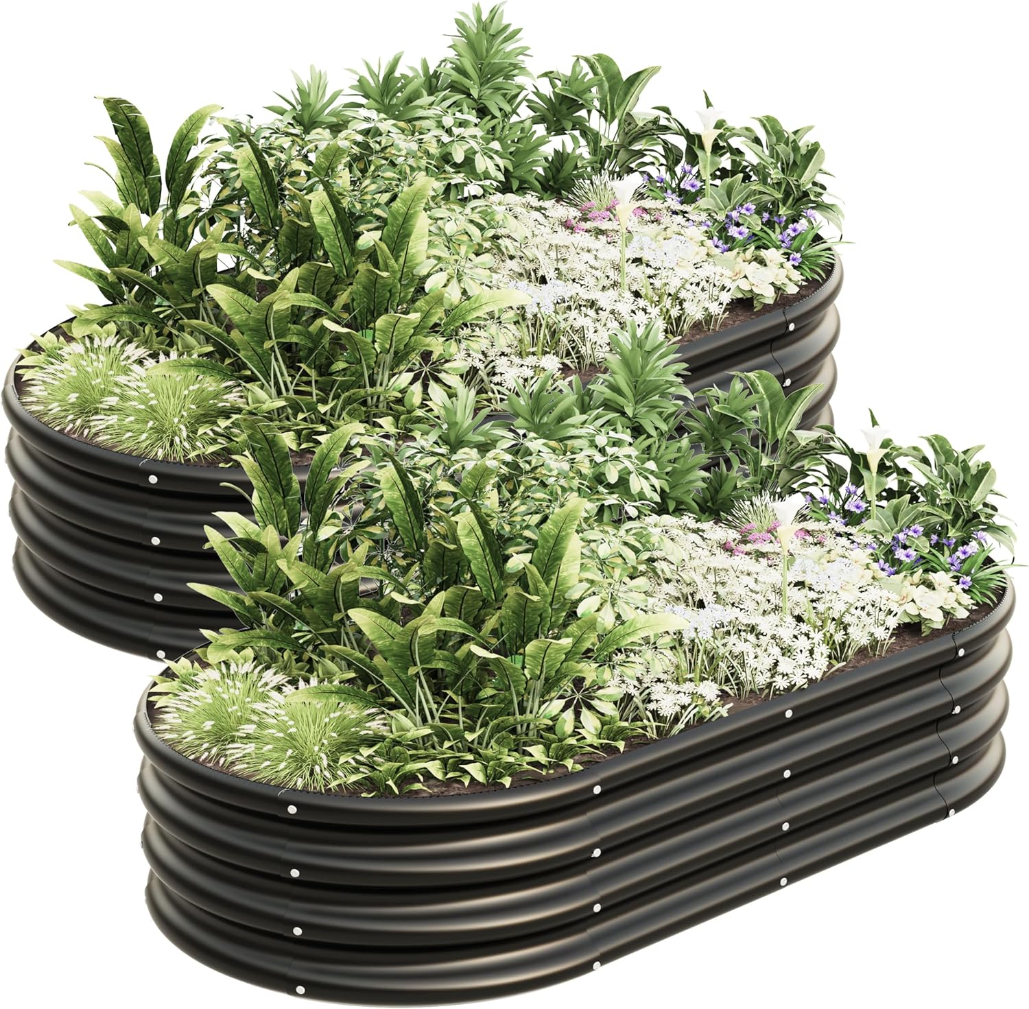 4x2x1ft-2pcs-Oval Raised Garden Bed Kit, Galvanized Planter Garden Boxes Outdoor, Metal Raised Garden Beds for Vegetables,Fruits, Flower,Black