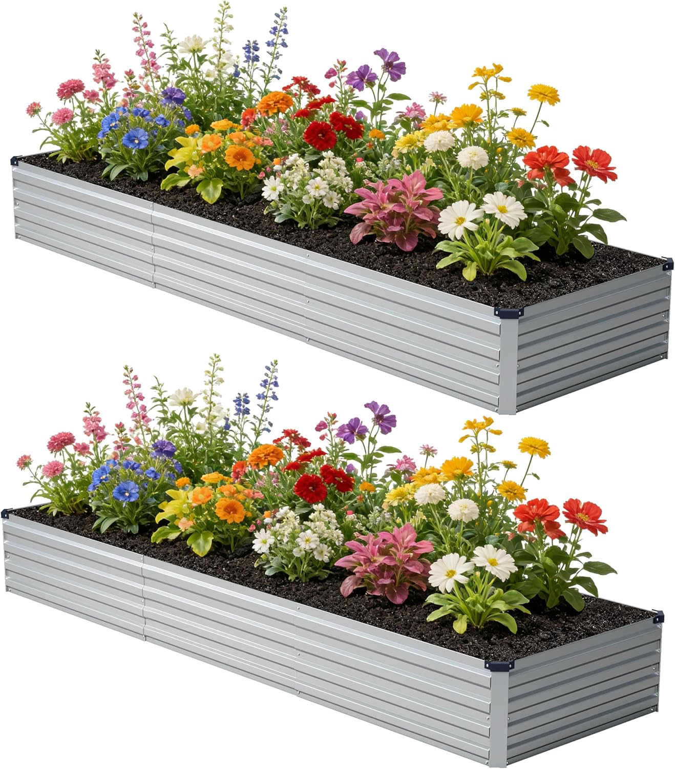 10x2x1ft(2 Pack) Galvanized Raised Garden Bed,Outdoor Planter Box Metal Patio Kit Planting Bed for Vegetables Flowers and Succulents,Silver