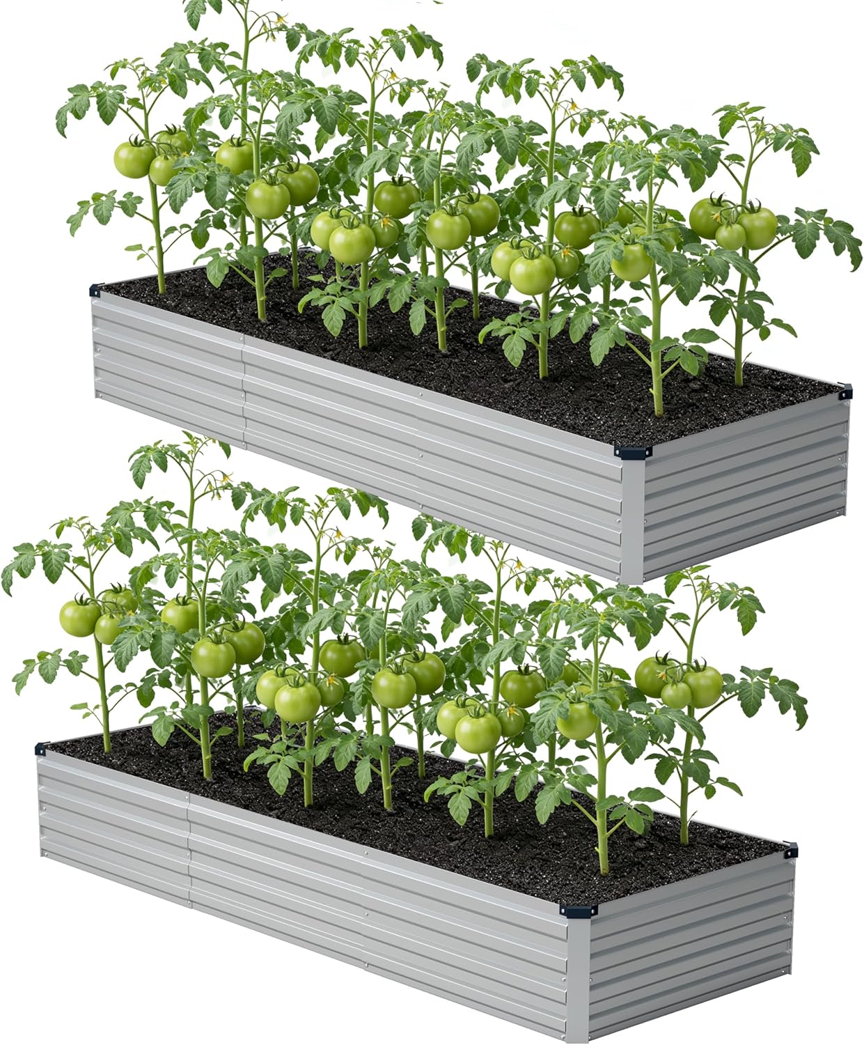 10x2x1ft(2 Pack) Galvanized Raised Garden Bed,Outdoor Planter Box Metal Patio Kit Planting Bed for Vegetables Flowers and Succulents,Silver