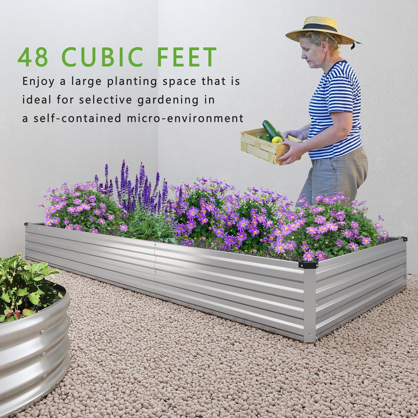 2PCS 12x4x1FT Galvanized Raised Garden Bed Kit,Vegetable Boxes-Rectangle Metal Flower Box,Large Planter Raised Beds Outdoor Garden for Planting,Fruit,Herb-Sliver