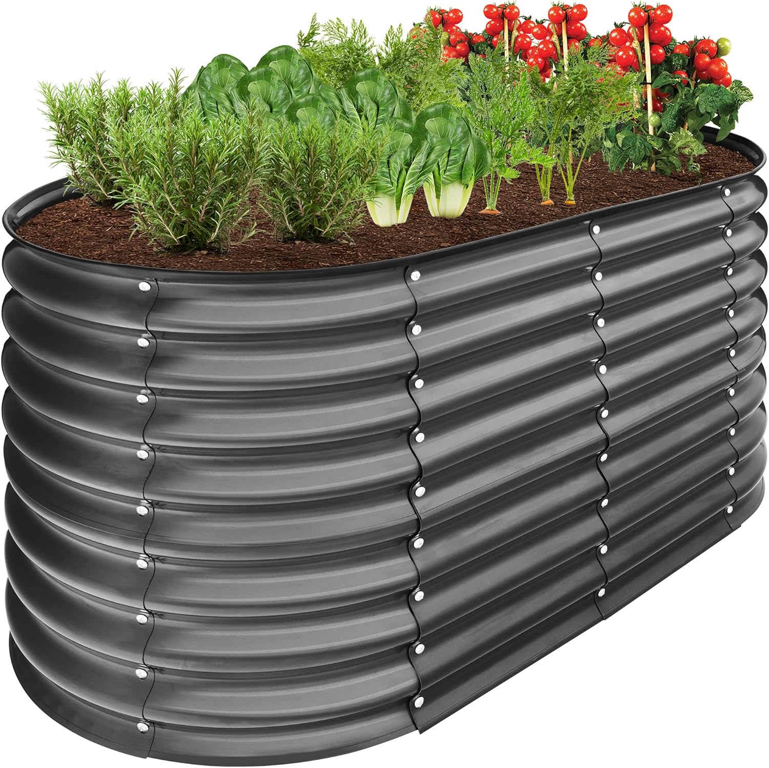 Best Choice Products 8x2x2ft Metal Raised Garden Bed, Oval Outdoor Deep Root Planter Box for Vegetables, Herbs w/ 4 Support Bars, 215 Gal Capacity - Charcoal